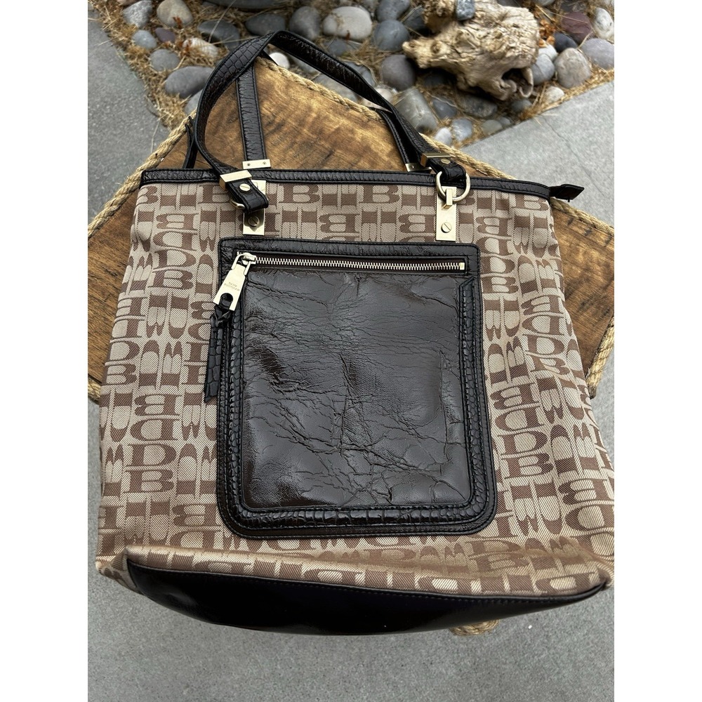 Dana Buchman Monogram Tote Bag Brown Black Large Shoulder Handbag